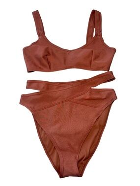 🤎☀️🥥 ASOS Rust Brown Bronze Bandage Crisscross Bikini Set highwaist cutout 🥥☀️🤎